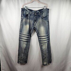 FUSAI Jeans Mens Size 36/32 Cotton Spandex Light Weight Acid Wash